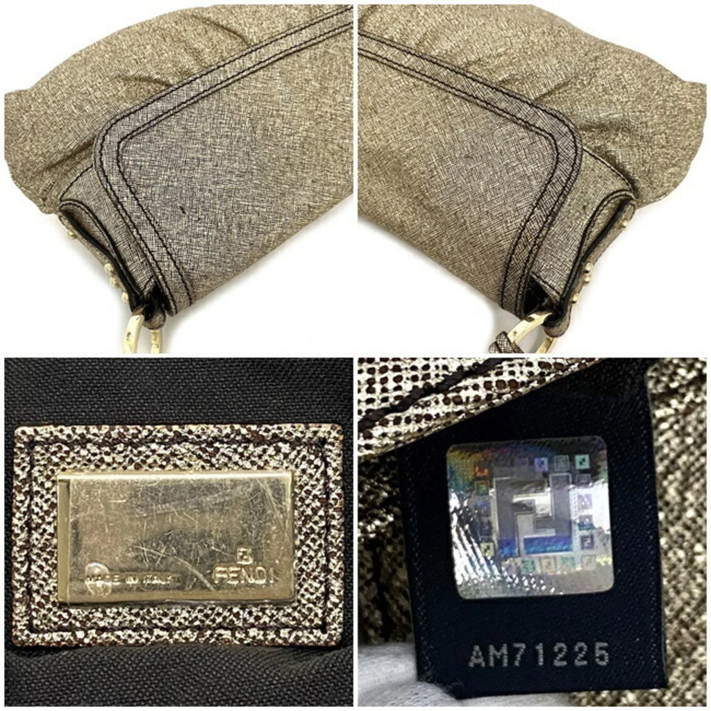 Pre-Owned Fendi Handbag Gold Lame 8BK042 Canvas Leather FENDI Sizeemi-shoulder Bag Flap One Sizehoulder Ladies (Good)