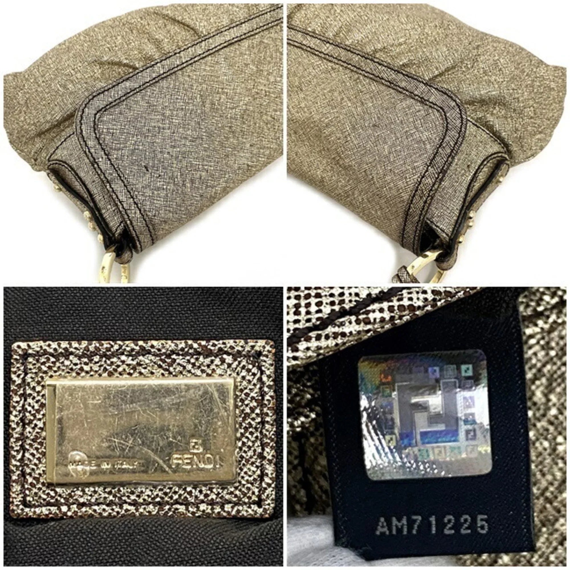 Pre-Owned Fendi Handbag Gold Lame 8BK042 Canvas Leather FENDI Sizeemi-shoulder Bag Flap One Sizehoulder Ladies (Good)