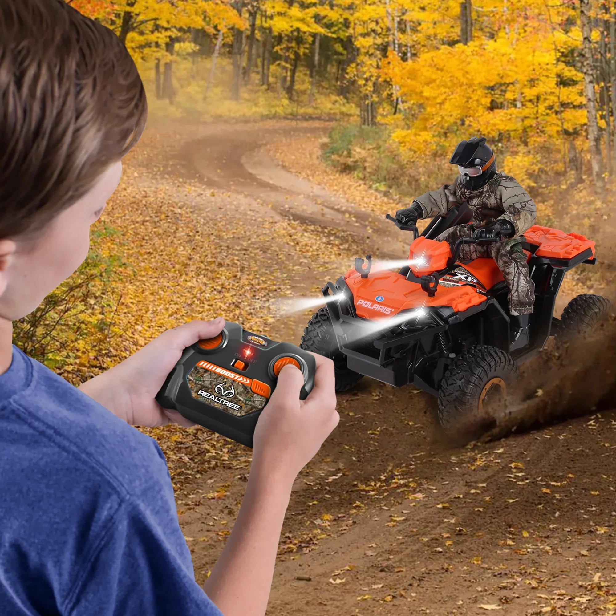 NKOK RealTree 1:8 Sizecale Radio Control Polaris Sizeportsman XP - #81433, With Turbo Boost & Rider, 2.4 GHz RC, RealTree Edge Camouflage, Officially Licensed, Ages 6+