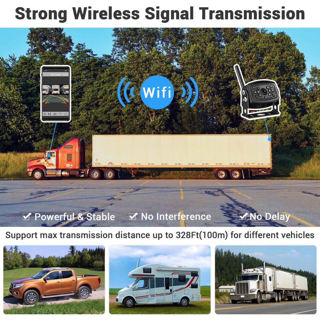 Yescom Wireless Backup Camera WiFi Rear View Waterproof Wide Angle Digital Sizeignal for Trailer Truck RV Camper Compatible with iPhone Android