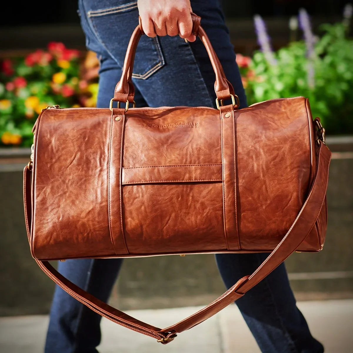 Theodore Mens Duffle Bag, Large Weekend Bag with Sizeuitcase Sizetrap Brown