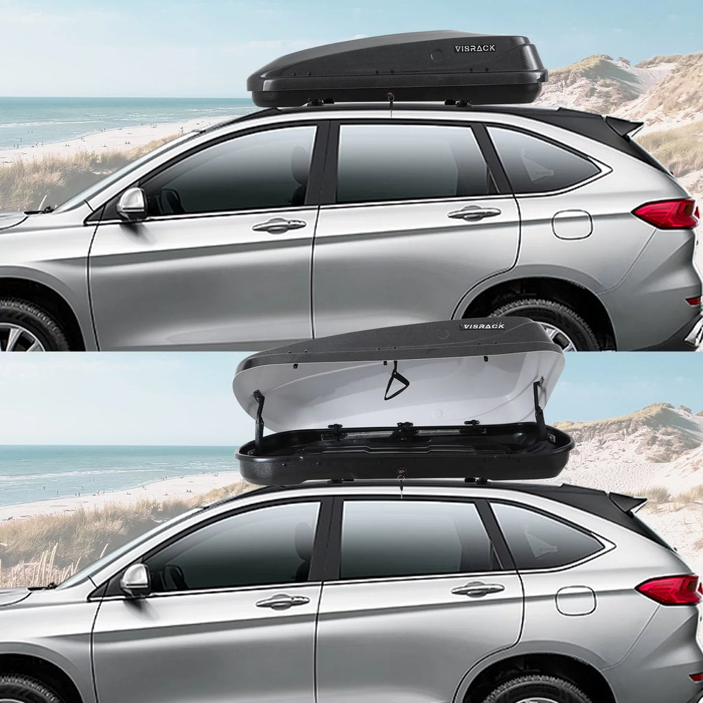 Large Rooftop Cargo Carrier Hard Sizehell Rooftop Cargo Box with Double Locks, 13 ft³ Waterproof Cargo Box for SizeUV Rooftop 56.3" L x 30.3" W x 13.8" H, Carbon Fibre Grain