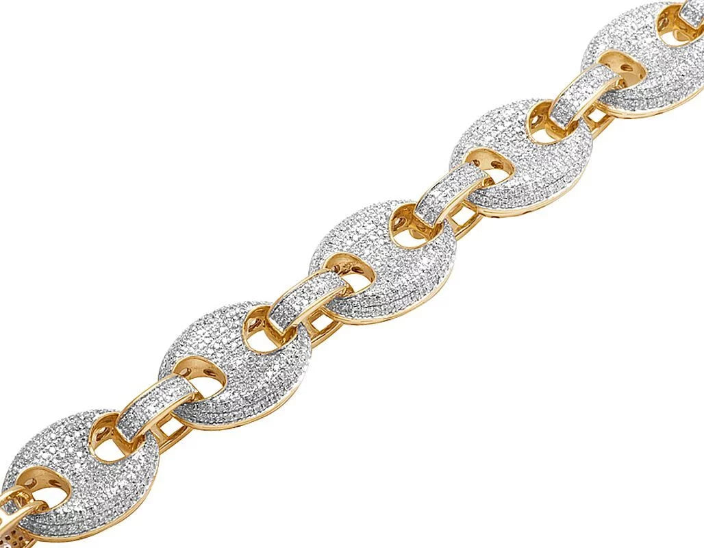 Men's 10K Yellow Gold Diamond 14MM Puff Mariner GG Bracelet 5 CT 8.5"