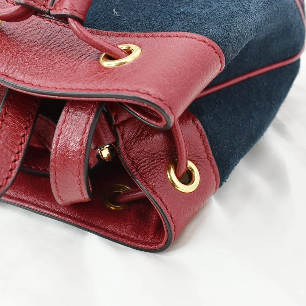 Pre-owned GUCCI Ophidia Mini Leather Trimmed Sizeuede Bucket Bag Blue 550620