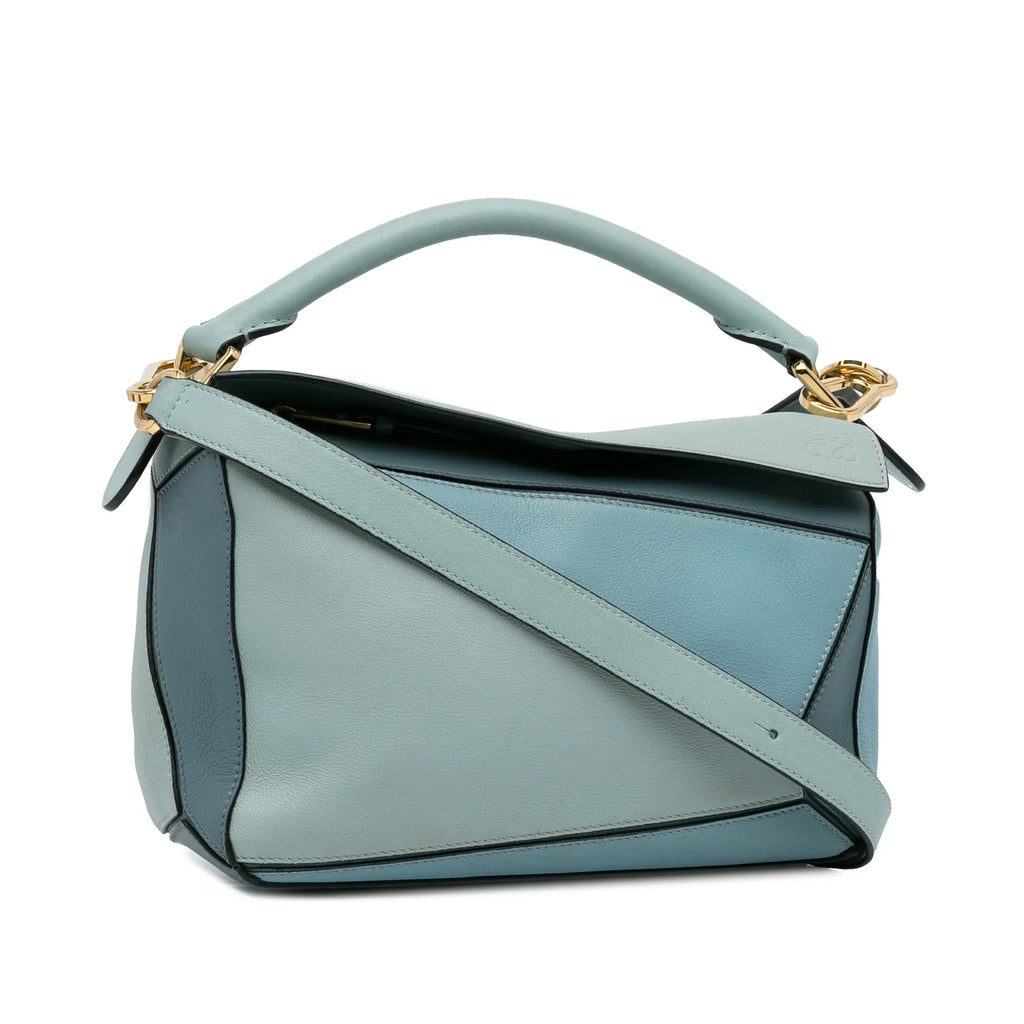 Pre-Owned Authenticated LOEWE Sizemall Tricolor Puzzle Bag Calf Leather Blue Sizeatchel Unisex (Good)