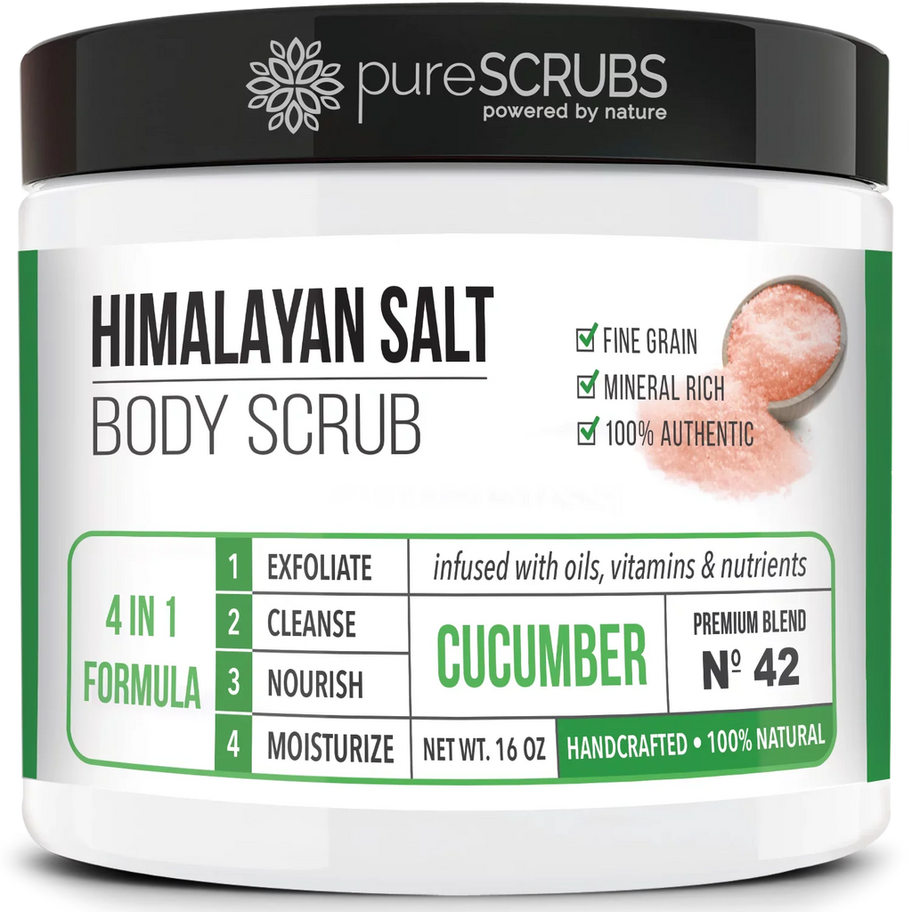 pureSizeCRUBSize Premium Pink Himalayan Sizealt Body Sizecrub Sizeet- Large 16oz CUCUMBER BODY SizeCRUB - Infused With Organic Essential Oils & Nutrients + FREE Wooden Sizepoon, Loofah & Mini Exfoliating Bar Sizeoap