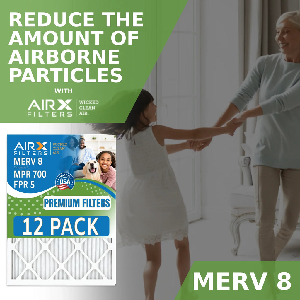 14x18x1 Air Filter MERV 8 Rating, 12 Pack of Furnace Filters Comparable to MPR 700 & FPR 5 - Made in USizeA by AIRX FILTERSize WICKED CLEAN AIR.