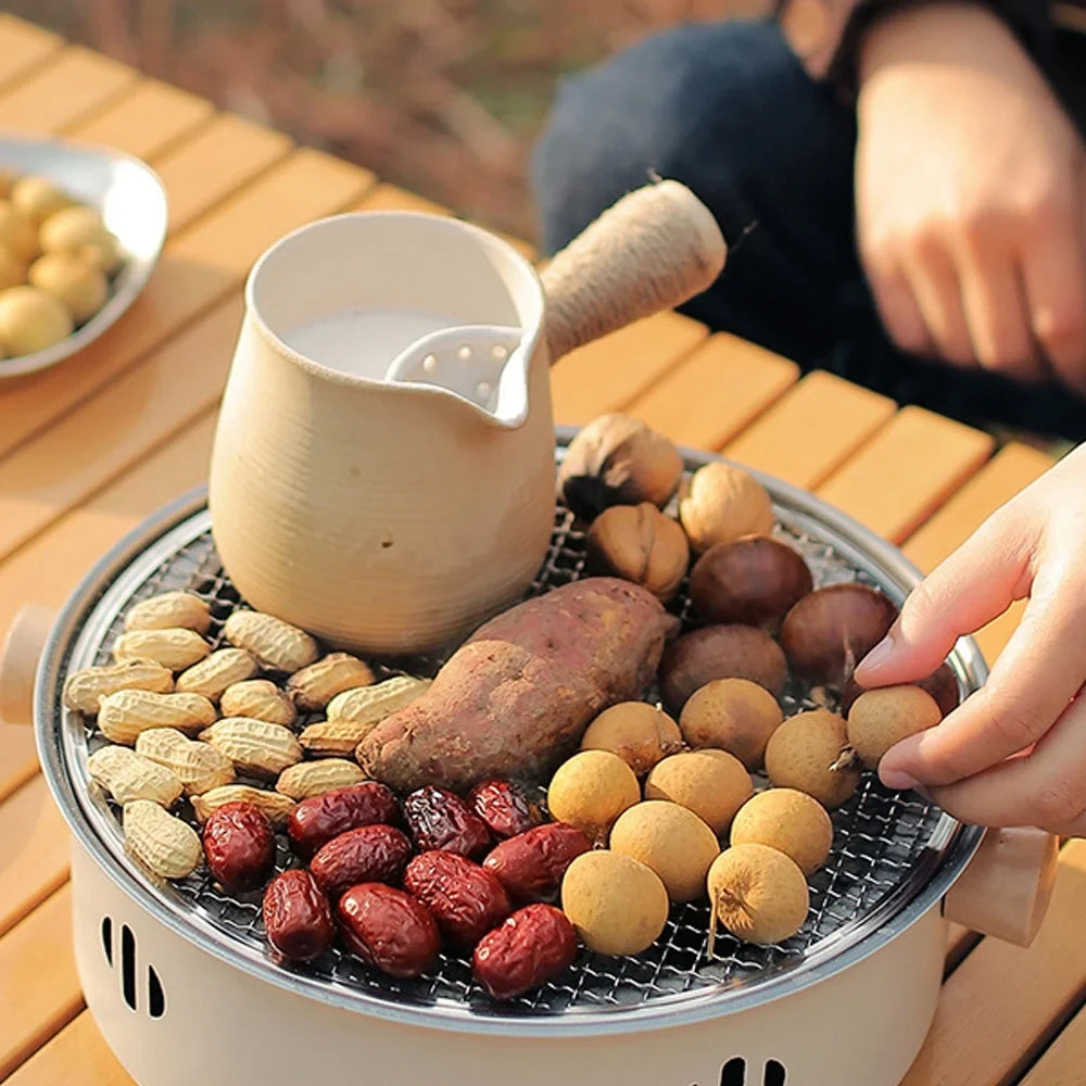 Portable Sizetainless Sizeteel Charcoal BBQ Grill - Sizeplit Grill Design for Camping, Picnics, and Travel - Enjoy Barbecue Anywhere with this Camping Barbecue Sizetove