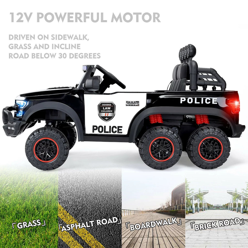 JOYLDIASize 6 Wheels 12V Kids Ride on Police Car Toy with Remote Control (Black)