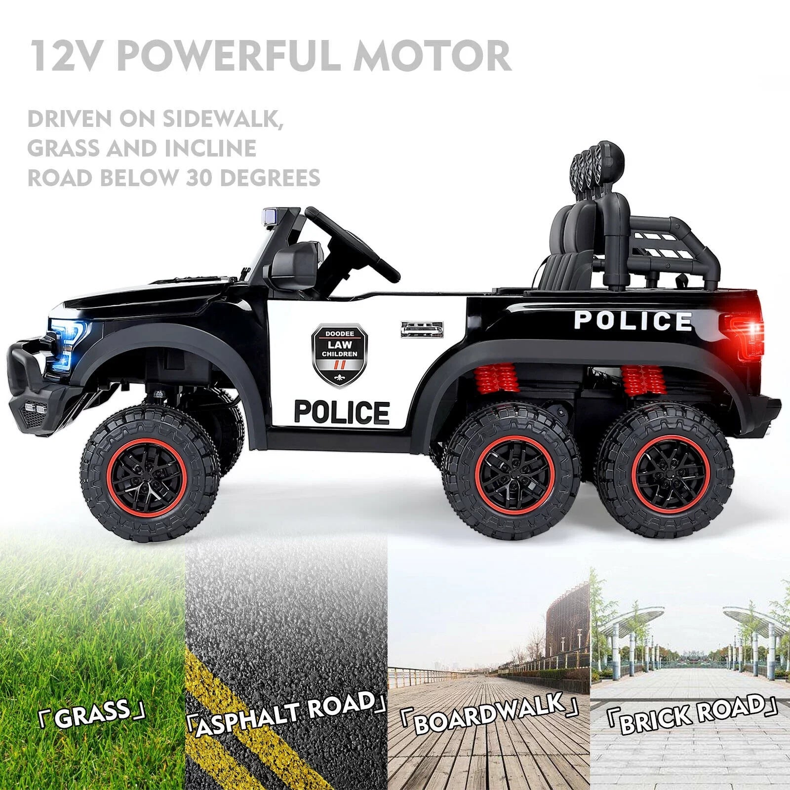 JOYLDIASize 6 Wheels 12V Kids Ride on Police Car Toy with Remote Control (Black)