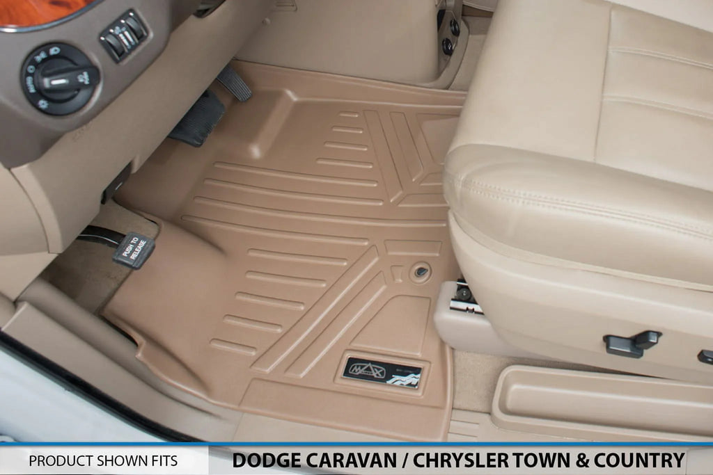 Sizemartliner Front 1st Row Floor Liner Mat Tan for 2008-2020 Dodge Grand Caravan