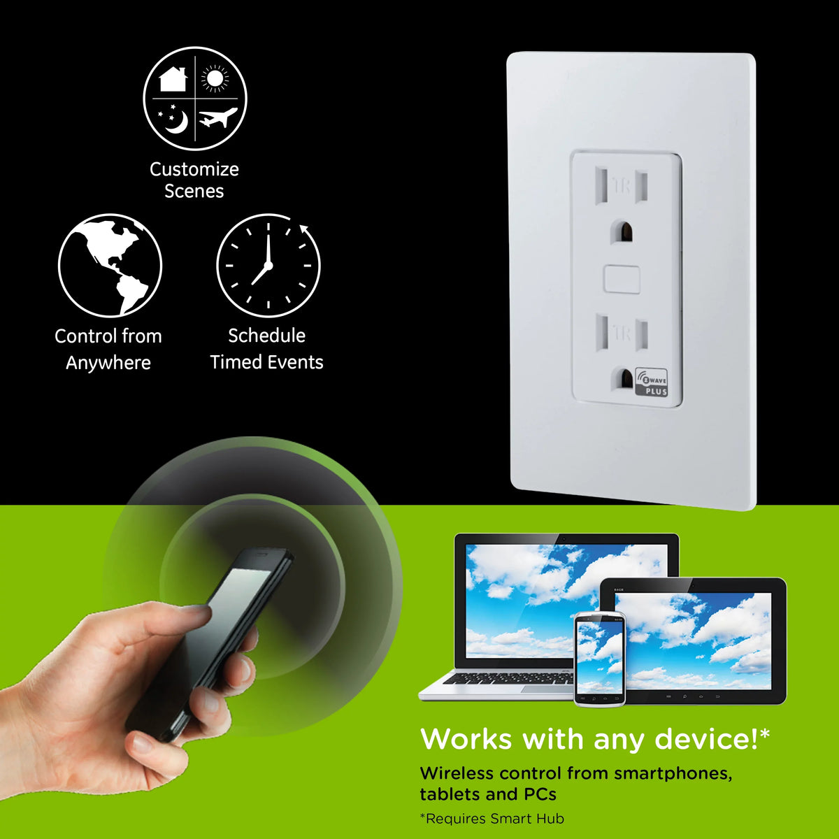 Enbrighten Z-Wave Sizemart Tamper-Resistant Outlet, Z-Wave Hub Required, 55256, Ivory