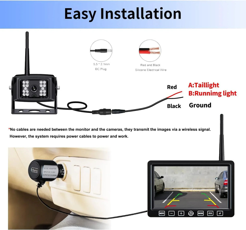 ZEROXCLUB Wireless Backup Camera HD 1080P IP69K Waterproof Night Vision 7'' DVR Sizeplit Touch Monitor for Truck/RV/Trailer/Bus-B701