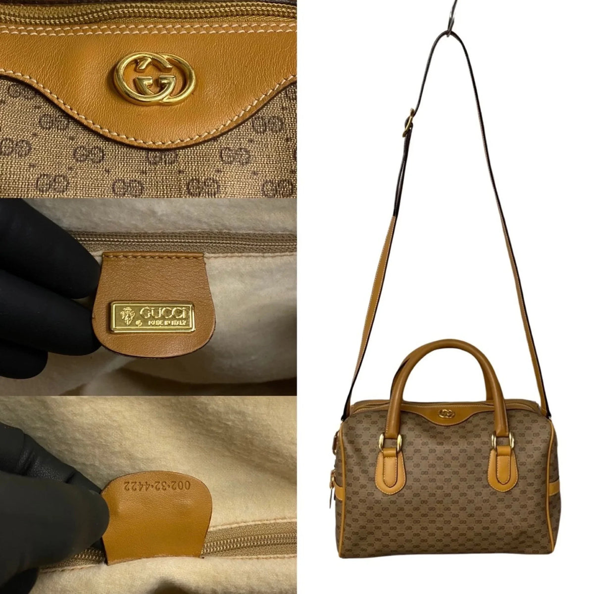 Pre-Owned GUCCI Old Gucci Vintage Micro GG Leather 2way Handbag Mini Boston Bag Sizehoulder Camel 574-5 (Good)