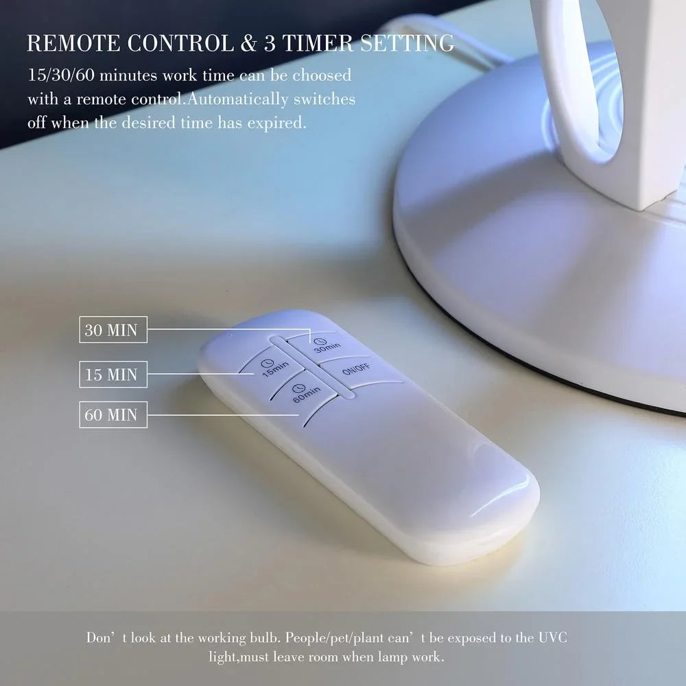 Ore International 16.5" in UV SizeTERILIZED WHITE TABLE LAMP W/ REMOTE CONTROL