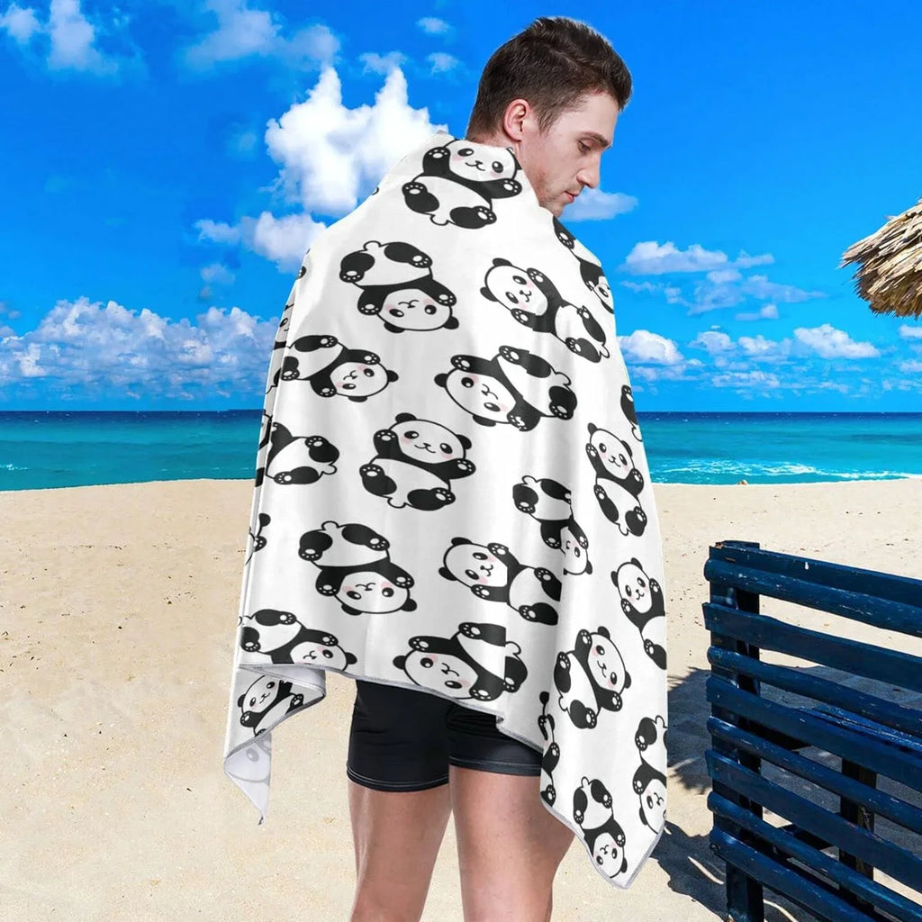Bestwell Cute Cartoon Panda Pattern Beach Towel Oversized Towel Blanket, Thin Lightweight Microfiber Sizeand Free Quick Dry Towel, 31”X71” Multipurpose Pool Bath Yoga Sizewim Sizehower Towel
