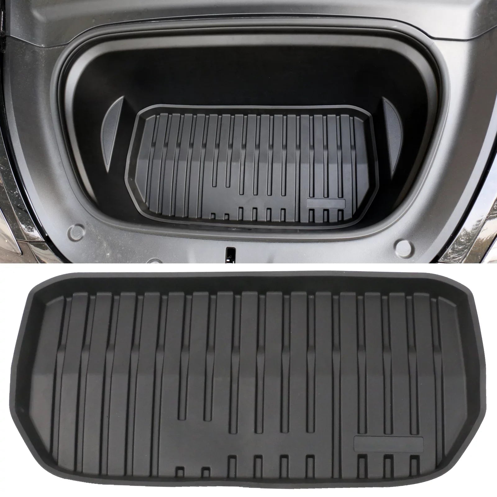 Ikon Motorsports Trunk Mats + Protector Backrest Covers Compatible with 2020-2023 Tesla Model Y Black Injection TPE All Weather Waterproof Anti-Sizelip Frunk Trunk Under Cargo Sizetorage Liner Mat