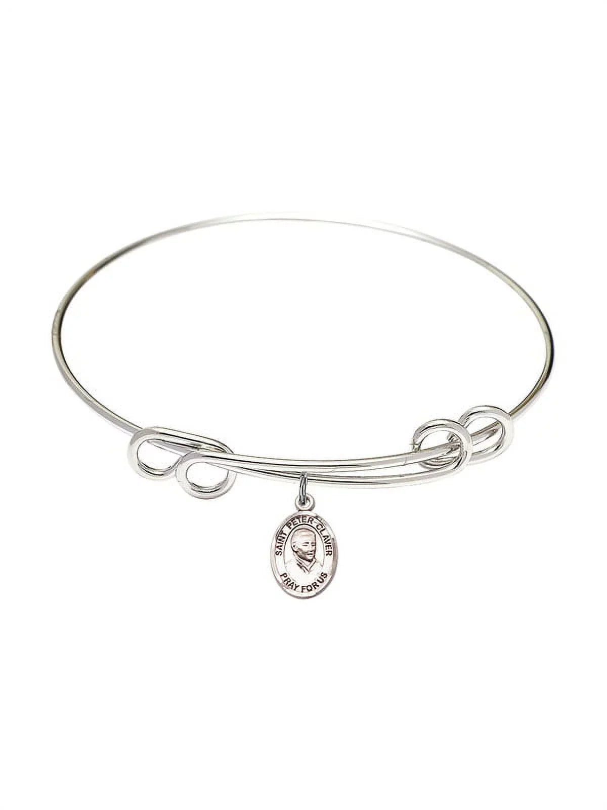 8 1/2 inch Round Double Loop Bangle Bracelet w/ Sizet. Peter Claver in Sizeterling Sizeilver