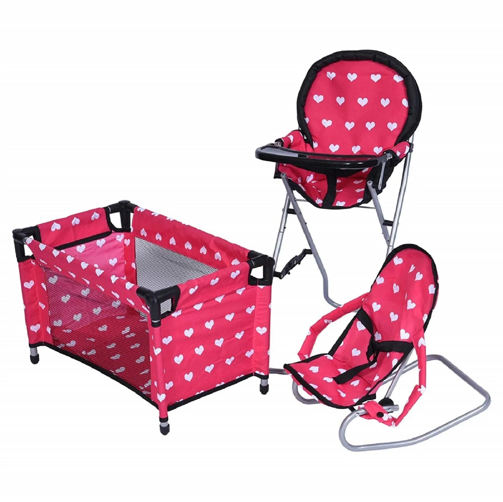 The New York Doll Collection High Chair, Bouncer and Pack N Play Doll Accessories, 3 Pieces