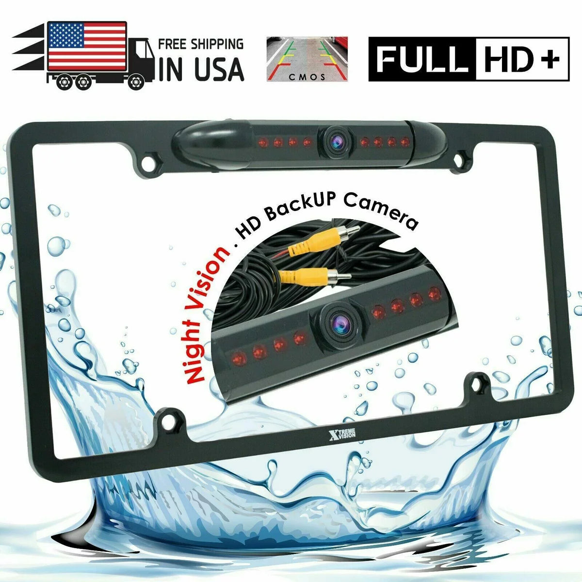 12x Wide Angle Rear View Backup Waterproof Night Vision HD License Plate Camera Bundle