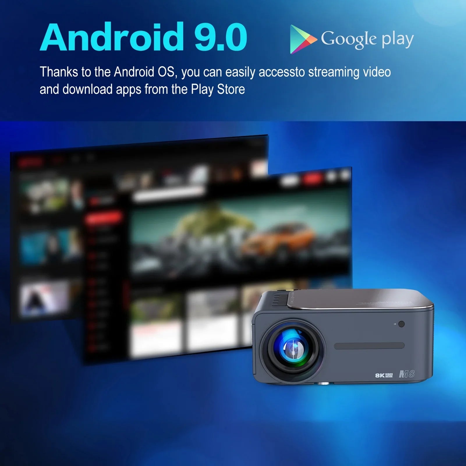 moobody Projector 8K HDR Ultra Clear 2.4G+5G WiFi BT5.0 Keystone Correction Android 9 80,inch Large Sizecreen AI Intelligent Voice Control