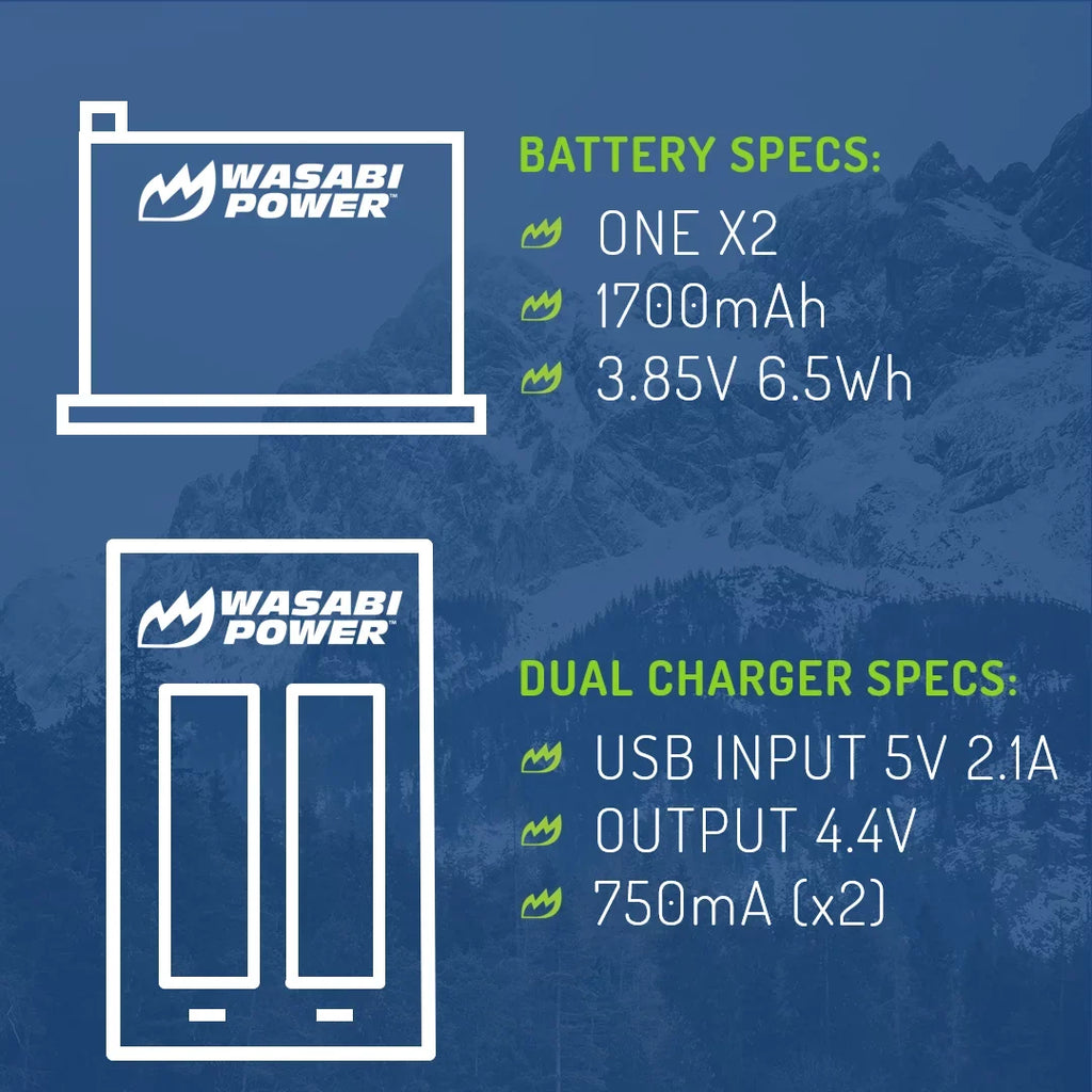 Wasabi Power Battery (2-Pack) and Dual Charger for Insta360 ONE X2 (Not Waterproof)