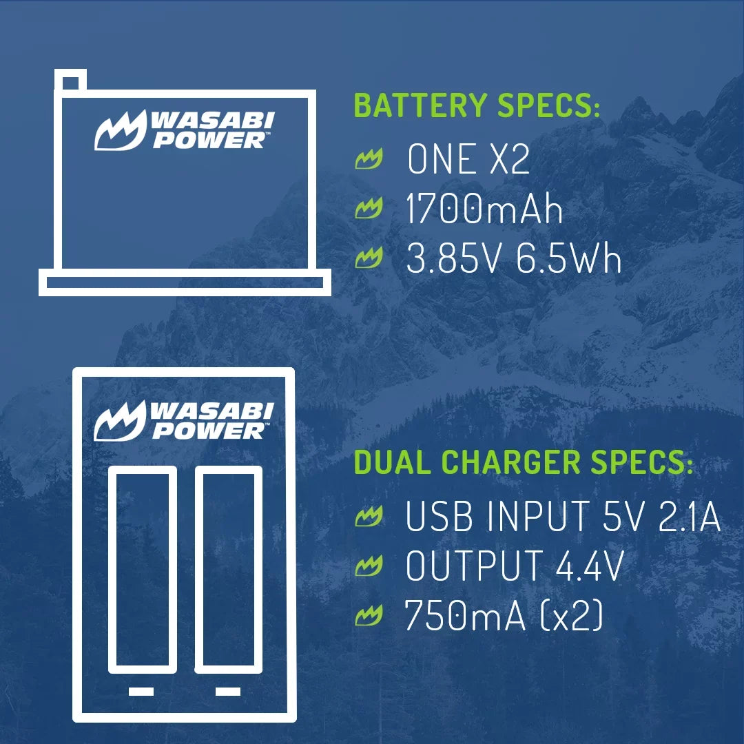 Wasabi Power Battery (2-Pack) and Dual Charger for Insta360 ONE X2 (Not Waterproof)