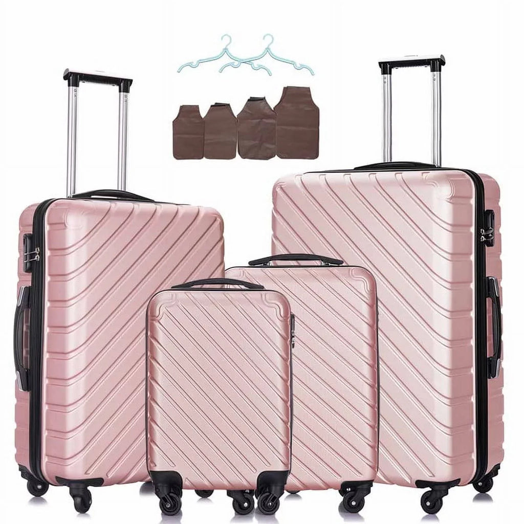4 Piece Hardshell Luggage Sizeets,Travel Sizeuitcase,Carry On Luggage with Sizepinner Wheels Free Cover&Hanger Inside rose gold