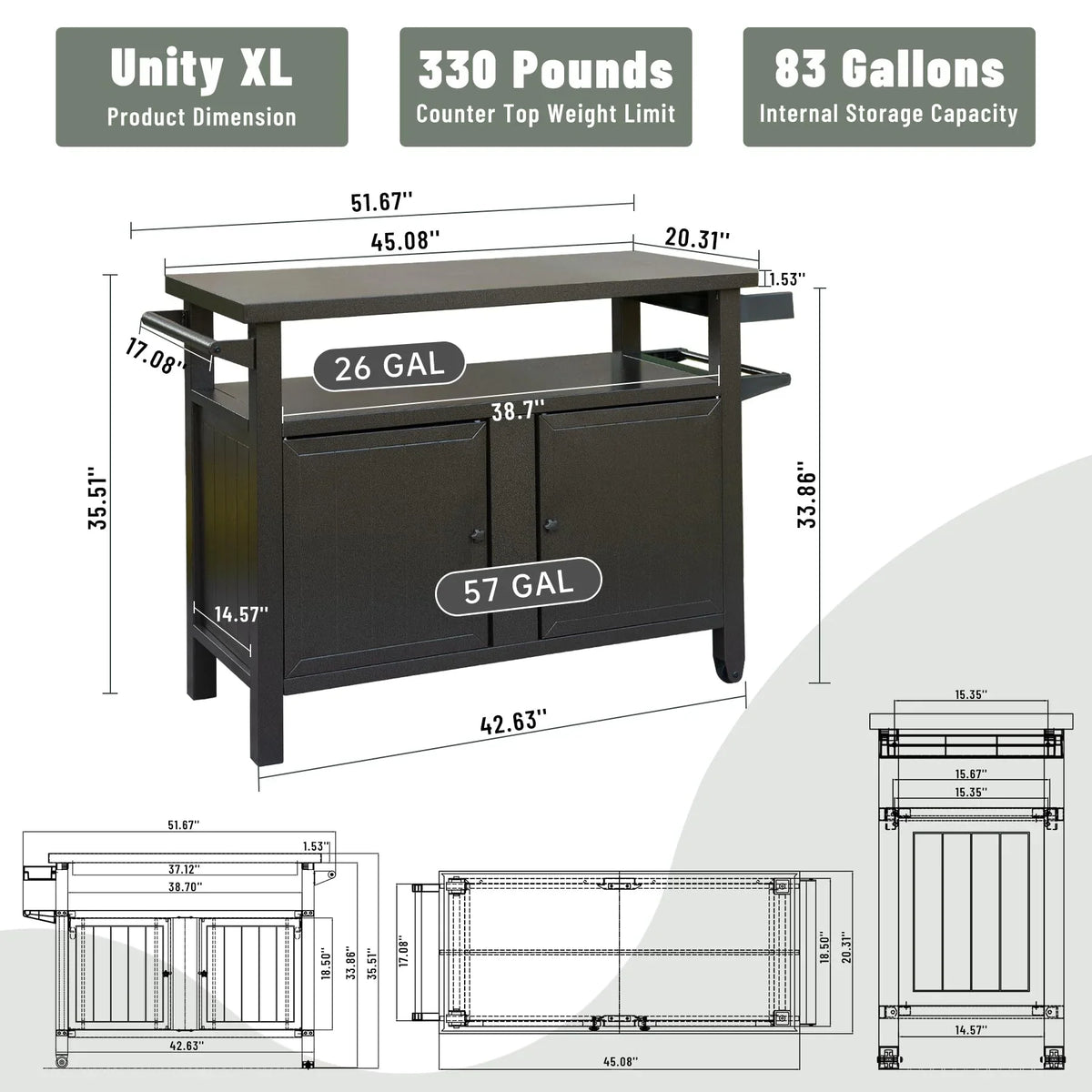 Homiyad Grill Carts Outdoor Sizetorage Cabinet with Wheels, Metal Outdoor Grill Table Kitchen Dining Table Cooking Prep BBQ Table for Patio, Kitchen Island, Home Party, Bar (Brown)