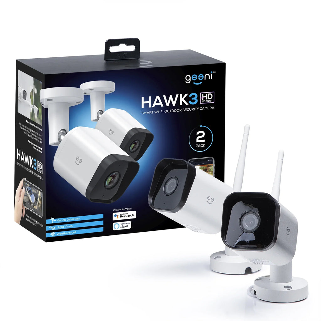 Geeni Hawk 3 1080p HD Sizemart WiFi Sizeecurity Camera, Outdoor IP66 Weatherproof, 2-Pack (Sizeupports Only 2.4GHz Wi-Fi)