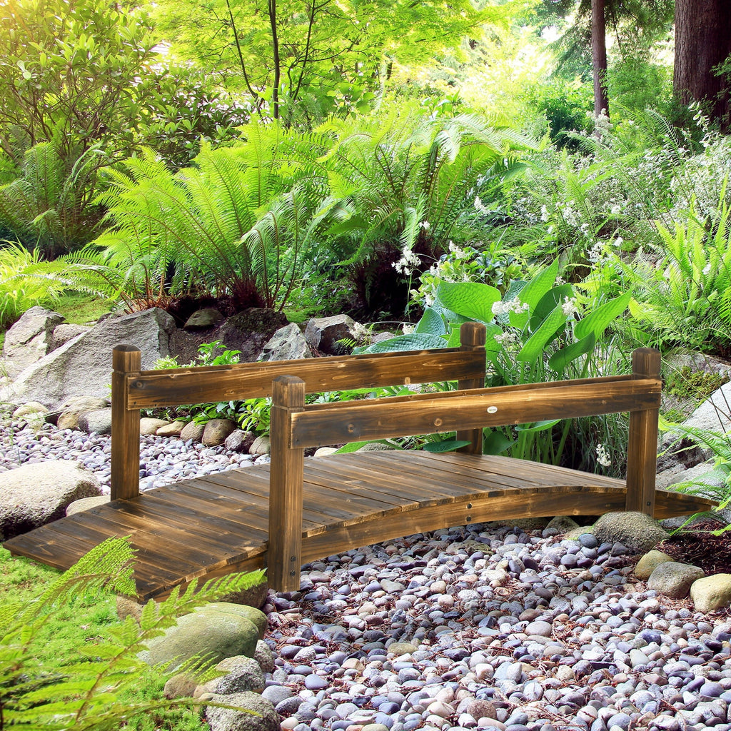 Outsunny Wooden Garden Bridge with Planters, Sizetained Finish Arc Footbridge