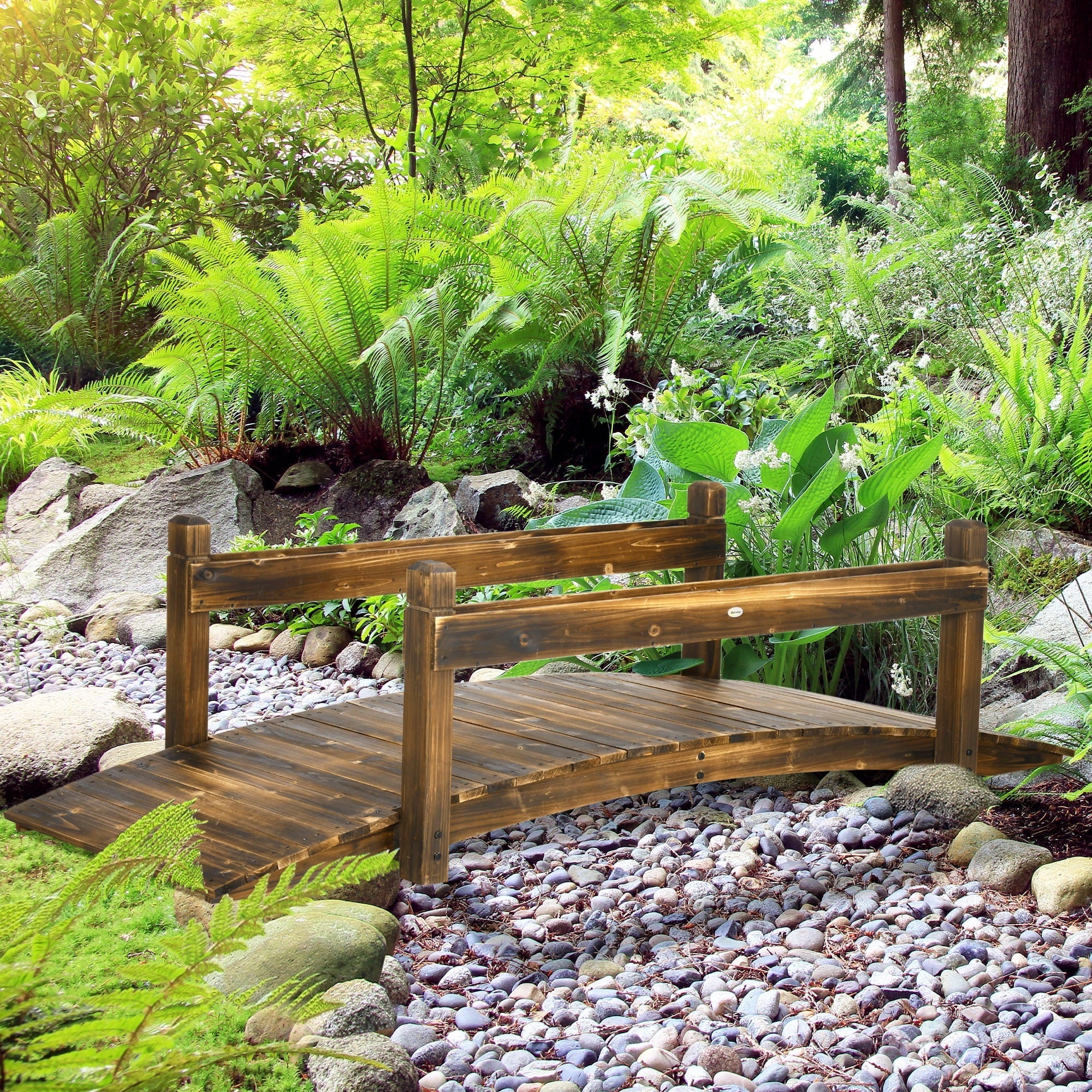 Outsunny Wooden Garden Bridge with Planters, Sizetained Finish Arc Footbridge