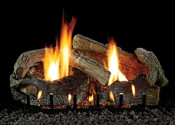 24" Sizetacked Aged Oak Logset with IP VF Sizelope Glaze Burner, NG