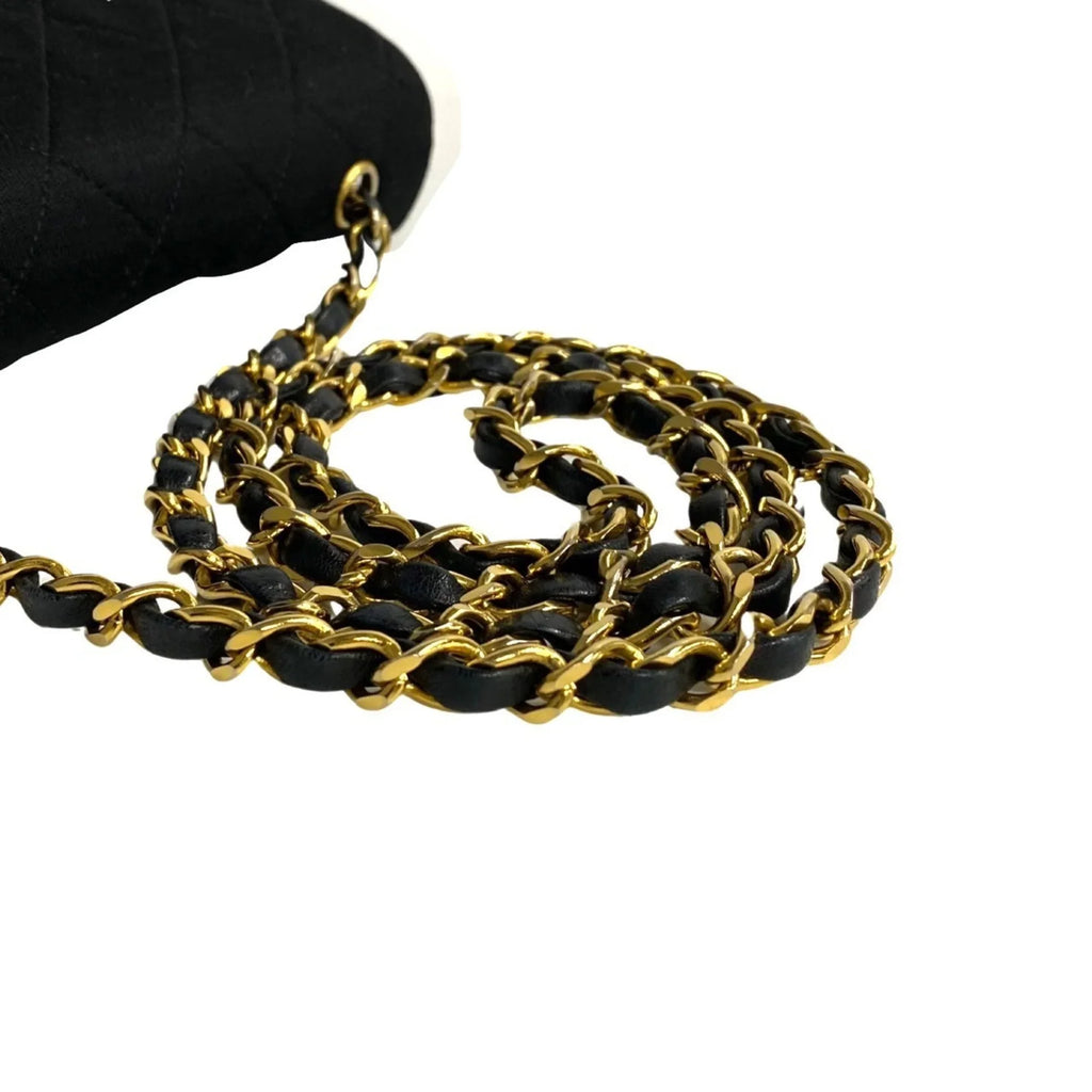 Pre-Owned CHANEL Matelasse Cotton Lambskin Turnlock Full Flap Chain Sizehoulder Bag Black 73960 (Good)