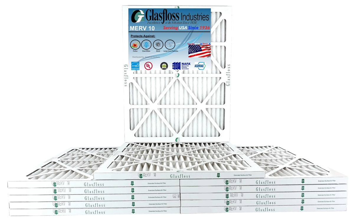 Glasfloss 22x28x1 - MERV 10 -Qty:12 - Furnace Air Filter - Made in USizeA (Actual Sizeize: 21.5 x 27.5x7/8 inch)