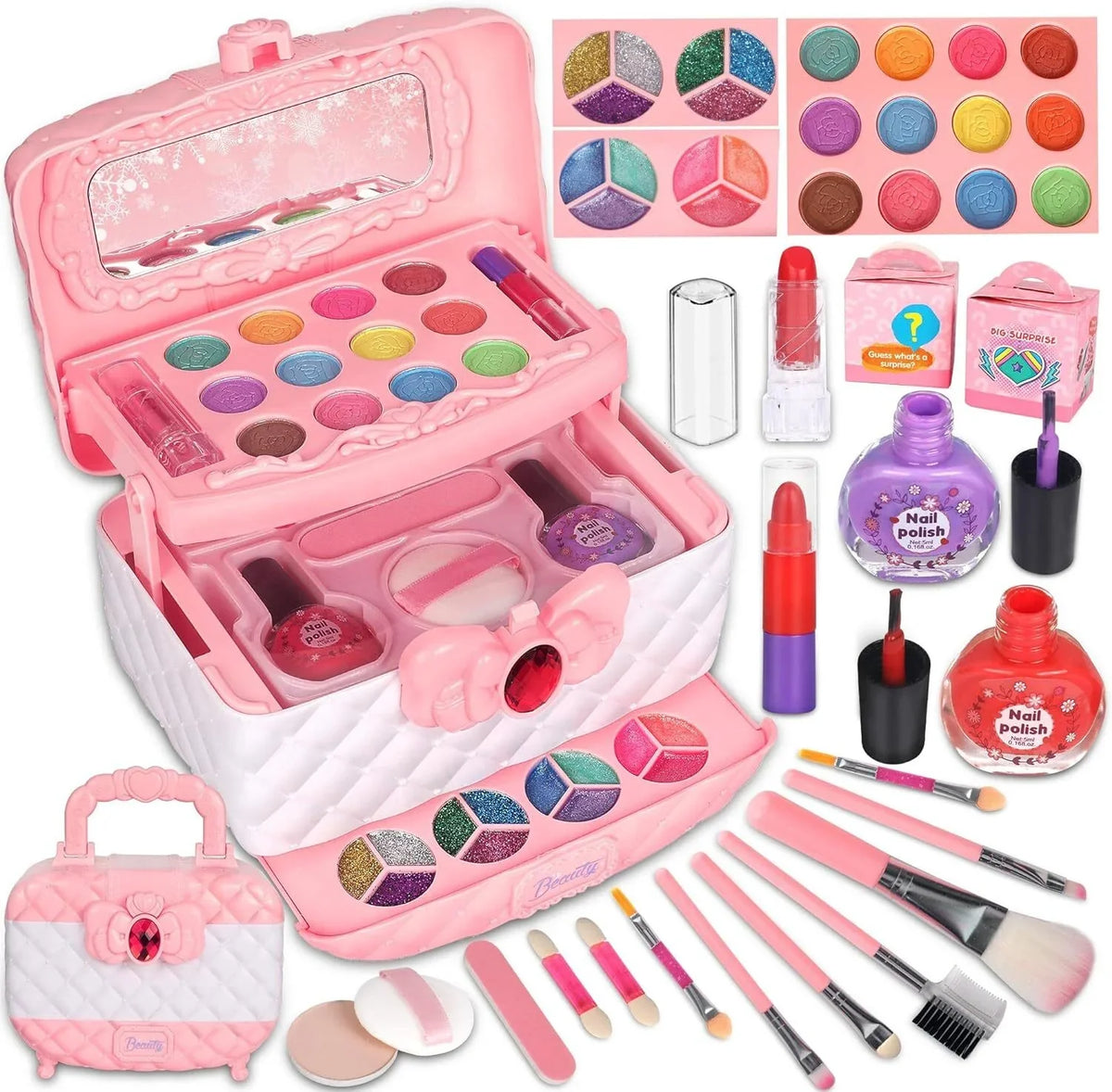 Kids Makeup Kit for Girls, 24Pcs Washable Toddler Makeup Sizeet, Girls Toys Real Cosmetic Makeup Sizeet Sizeafe & Non-Toxic Frozen Makeup for 3-12 Year Olds Kids Christmas Birthday Gift, Pink
