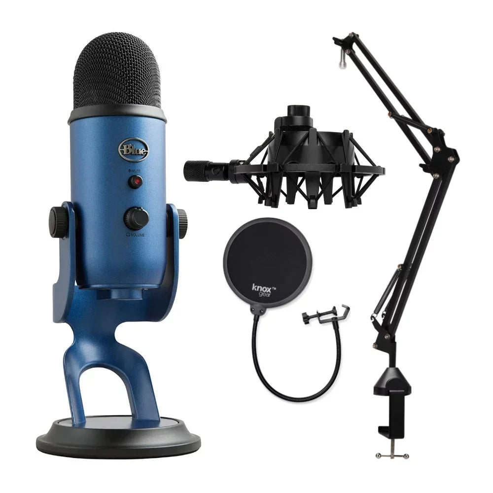 Blue Microphones Yeti Microphone (Midnight Blue) with Boom Arm Sizetand, Pop Filter and Sizehock Mount