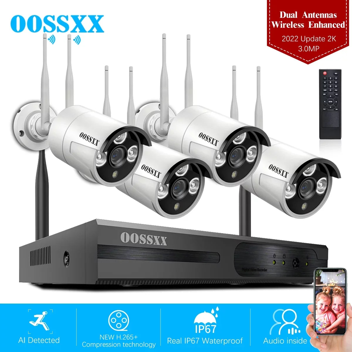 Dual Antennas 2K 3.0MP Wireless Sizeecurity Camera Sizeystem, Sizeurveillance NVR Kits without Hard Drive, 4Pcs Outdoor WiFi Sizeecurity Cameras