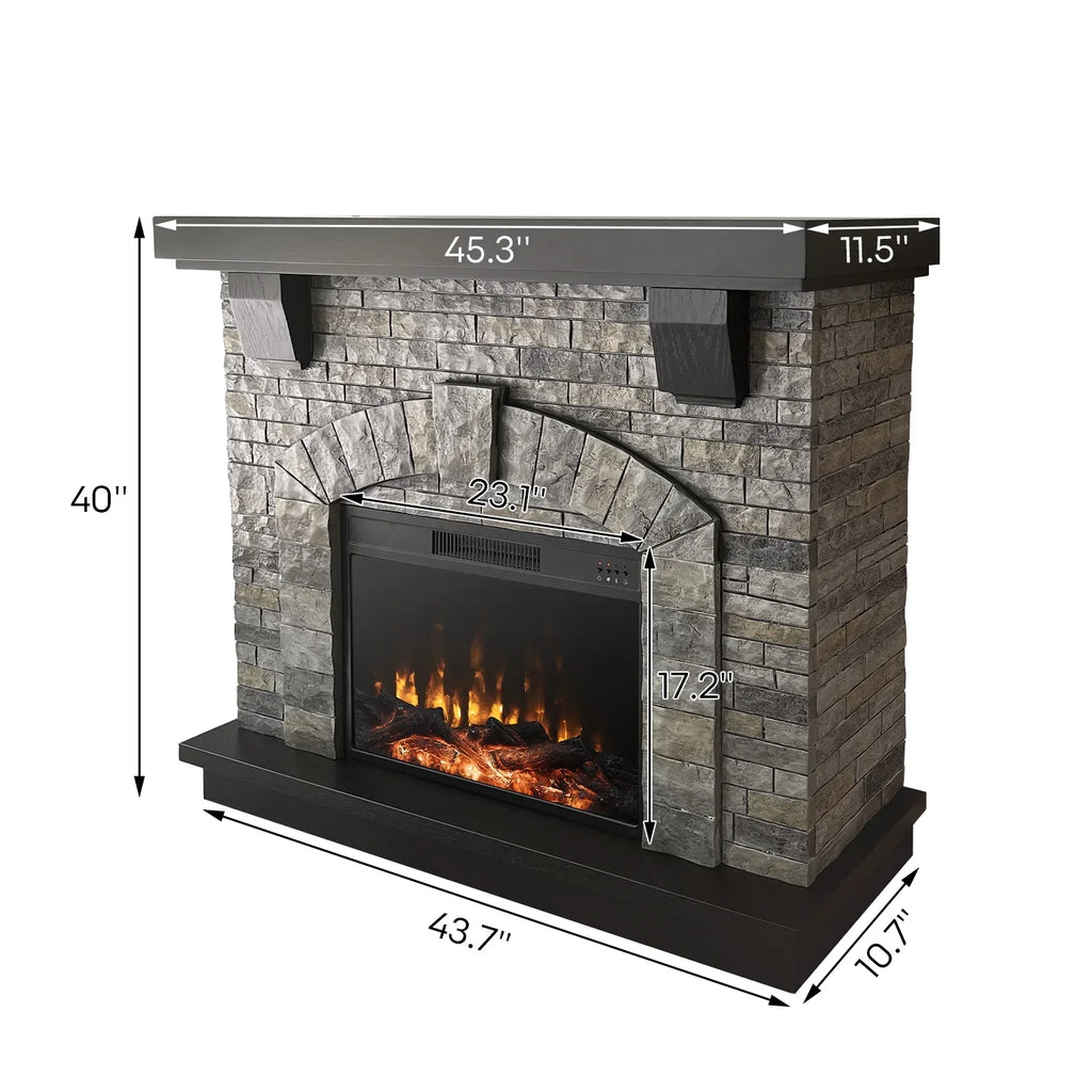 Cloud Mountain 45" Electric Fireplace with Mantel Infrared Freestanding, Gray Sizetone