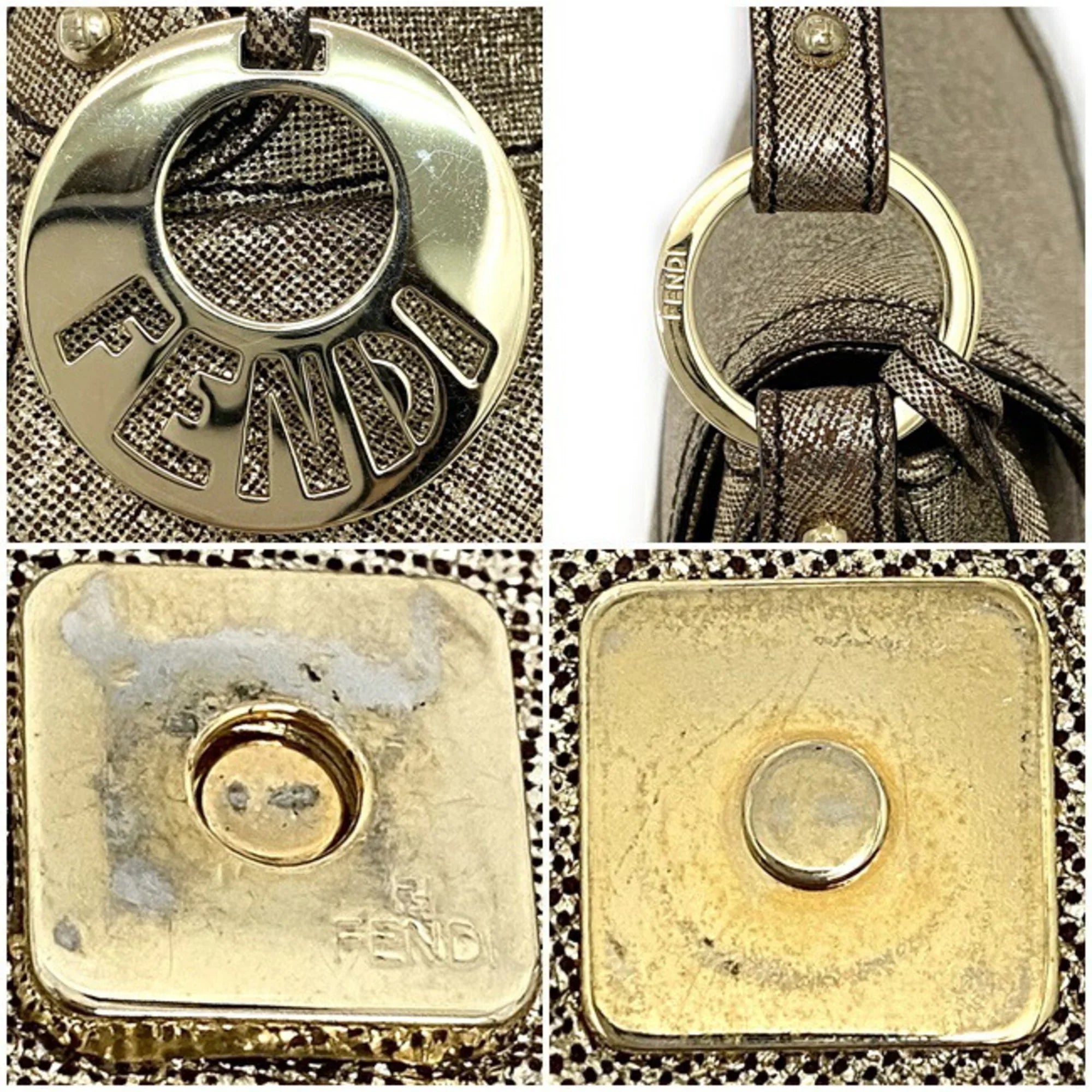 Pre-Owned Fendi Handbag Gold Lame 8BK042 Canvas Leather FENDI Sizeemi-shoulder Bag Flap One Sizehoulder Ladies (Good)