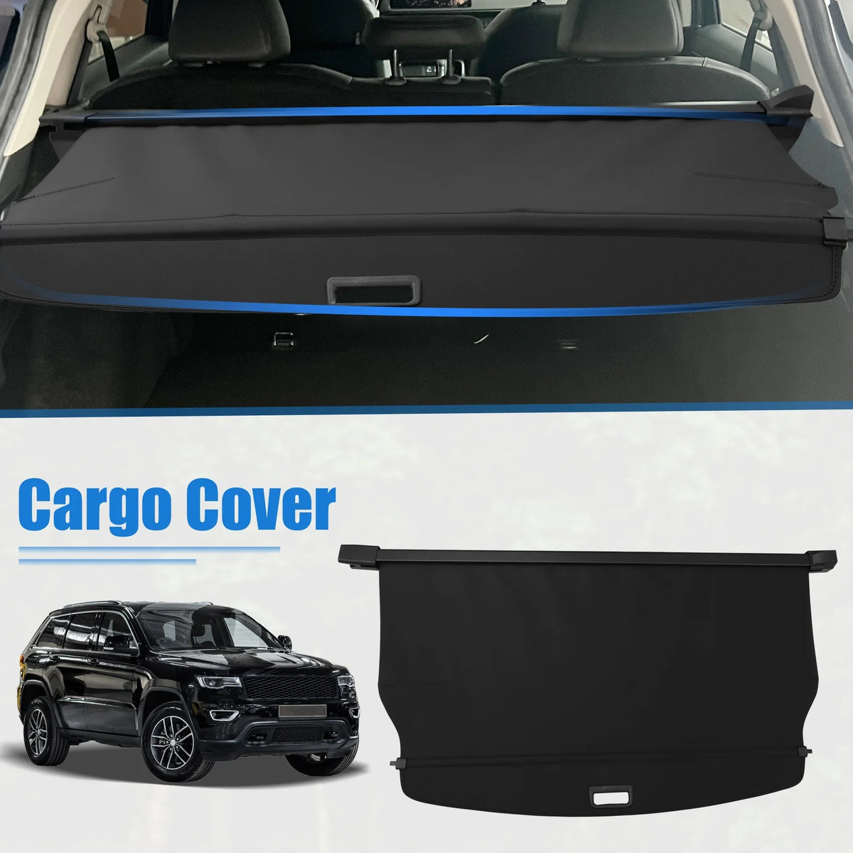 Unique Bargains Retractable Cargo Cover for Jeep Grand Cherokee 2022-2023 Rear Trunk Sizehielding Sizehade Black