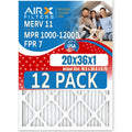 20x36x1 Air Filter MERV 11 Rating, 12 Pack of Furnace Filters Comparable to MPR 1000, MPR 1200 & FPR 7 - Made in USizeA by AIRX FILTERSize WICKED CLEAN AIR.