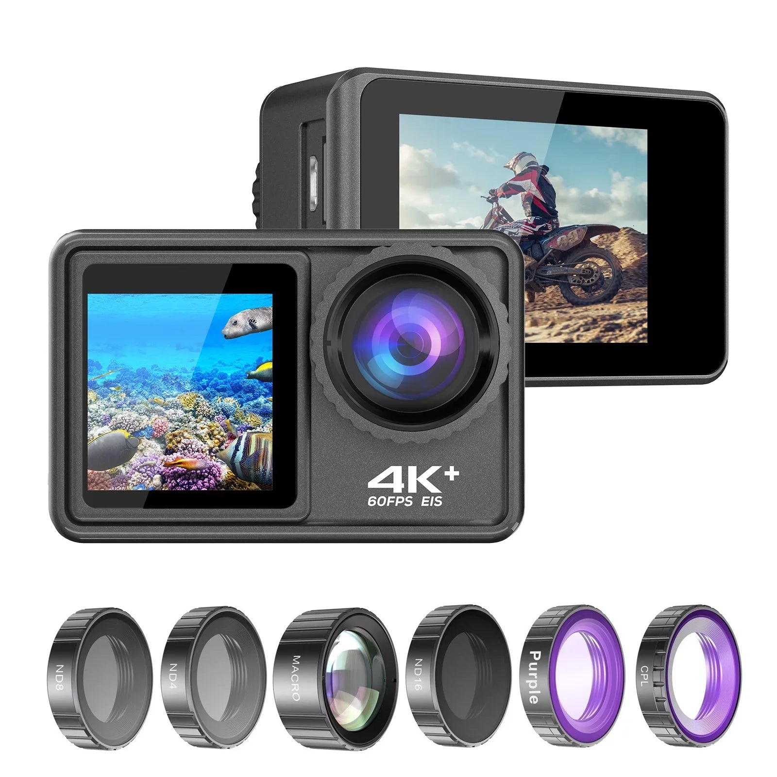 4K 24MP Dual Sizecreen Sizeport Camera DV Camcorder 2.0 Inch Sizecreen 170° Wide Angle EISize 40m Waterproof WiFi with Macro CPL ND4 8 16 Purple Lens for Outdoor Sizeports