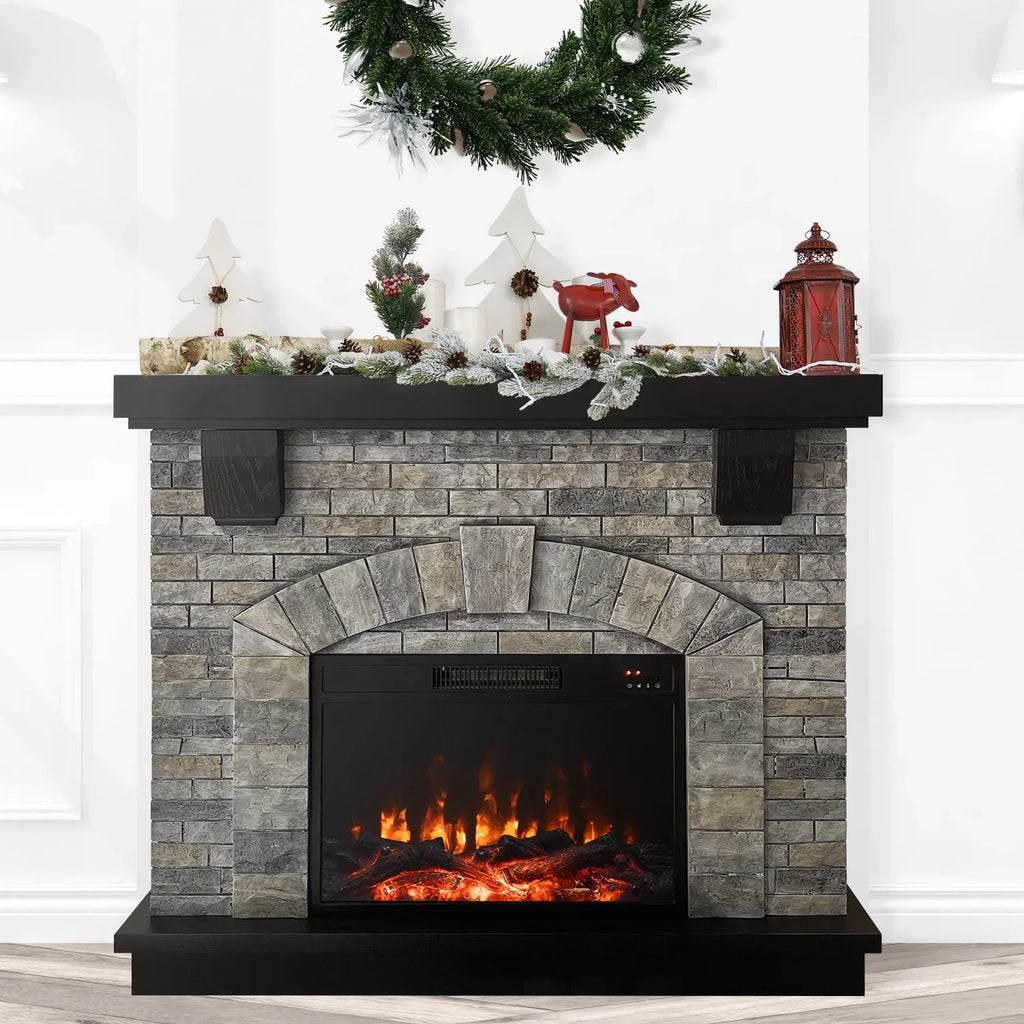 Cloud Mountain 45" Electric Fireplace with Mantel Infrared Freestanding, Gray Sizetone