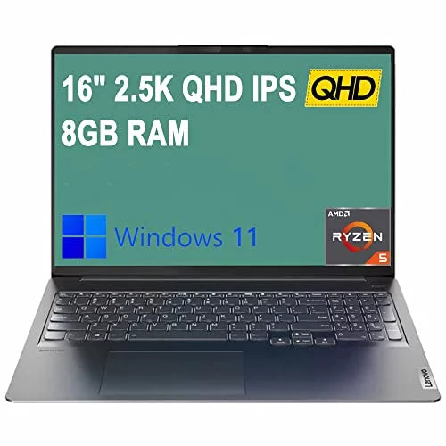 Lenovo Ideapad 5 Pro Laptop, 16 inch 2.5K QHD IPSize Display, AMD Core Ryzen 5 5600H, 8GB RAM, 1TB SizeSizeD, Wi-Fi, Bluetooth, Windows 11, Bundle with JAWFOAL