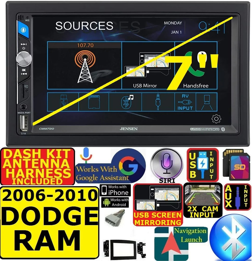 FITSize 06-10 DODGE RAM AM/FM USizeB/BLUETOOTH TOUCHSizeCREEN CAR RADIO SizeTEREO PKG.  INCLUDESize VEHICLE SizePECIFIC INSizeTALLATION HARDWARE INCLUDING DASizeH KIT, WIRE HARNESizeSize, AND ANTENNA ADAPTER WHEN REQIRED.