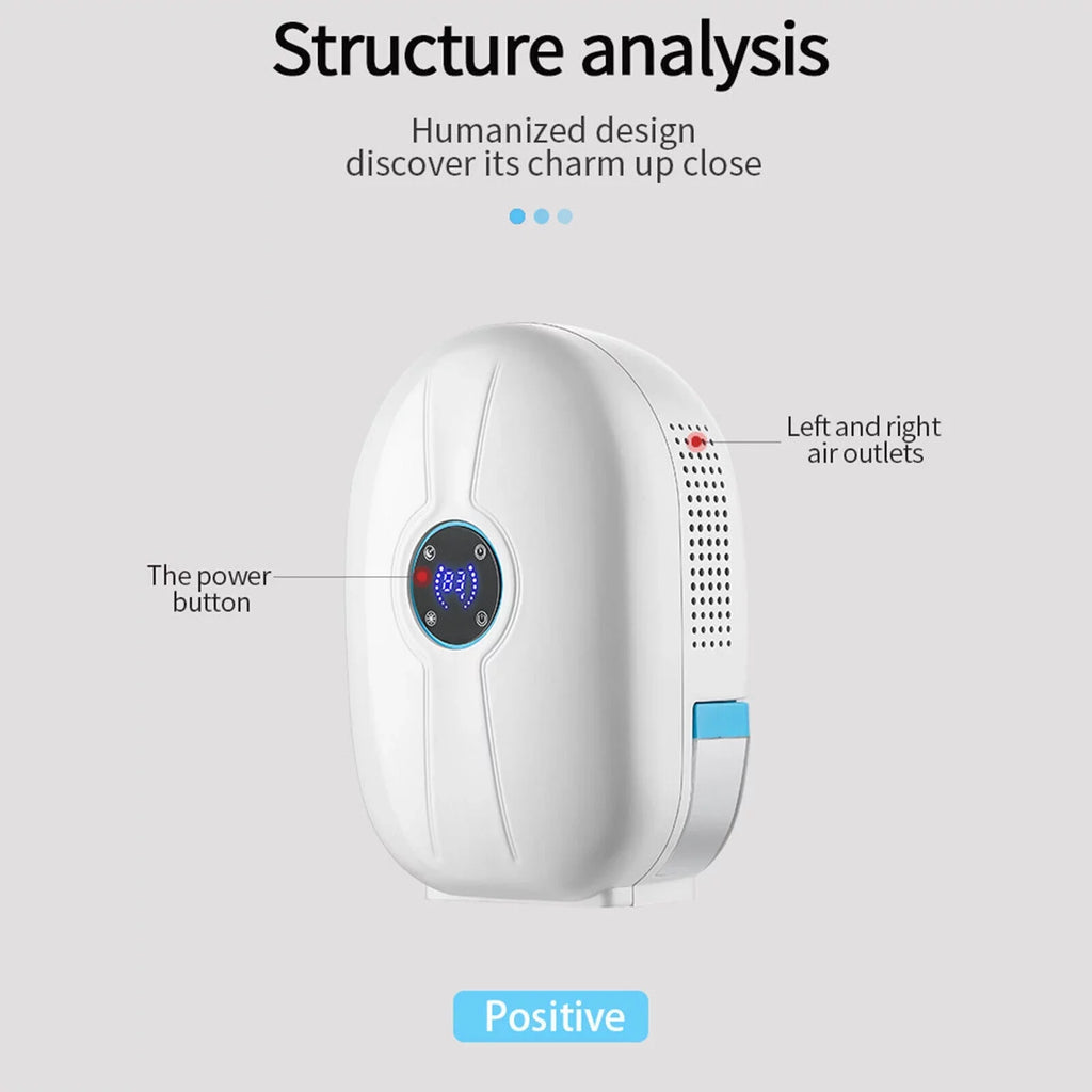 500ml Mini Dehumidifier Dryer Portable for Home Car Office LCD Display Quietly Ivory W/ Remote