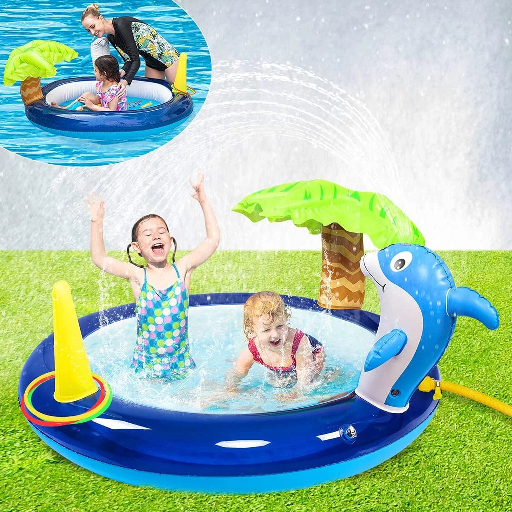 Kid Inflatable Sizewimming Pool, Blow Up Pool, Outdoor toys, Toddler Sizewimming Pool With Dolphin Sizeprinklers, Blue