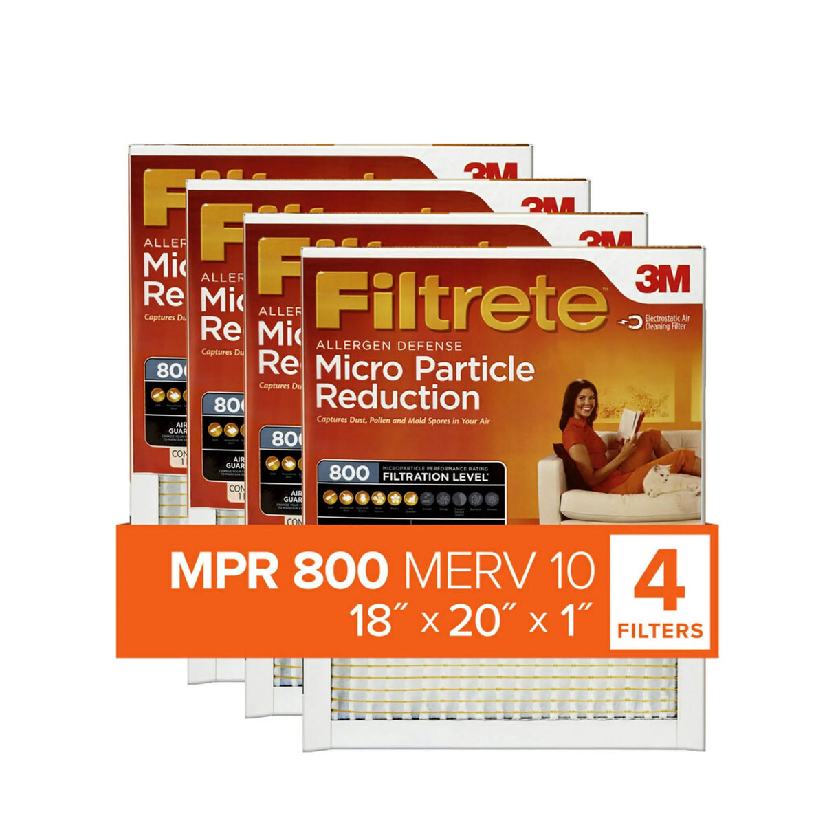 Filtrete 18x20x1 Air Filter, MPR 800 MERV 10, Micro Particle Reduction, 4 Filters