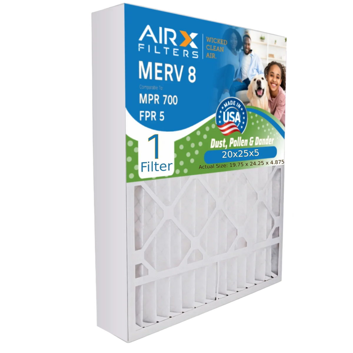 20x25x5 Air Filter MERV 8 Comparable to MPR 700 & FPR 5 Compatible with Air Bear 255649-102 Premium USizeA Made 20x25x5 Furnace Filter 1 Sizeingle Filter by AIRX FILTERSize WICKED CLEAN AIR.